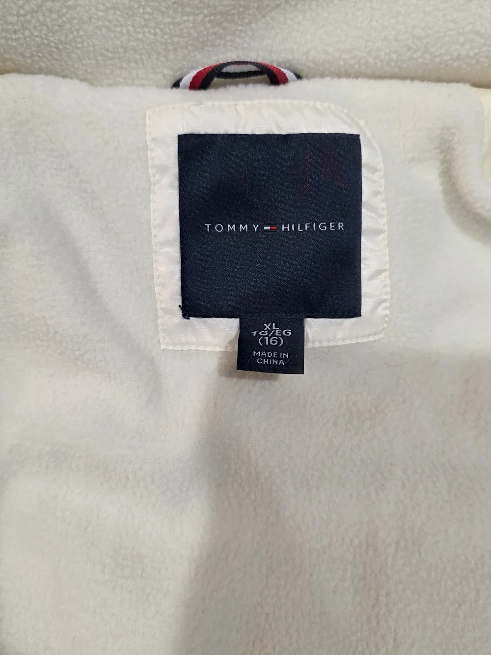 Tommy Hilfiger Cream Hooded Quilted Puffer with Faux-Fur Trim